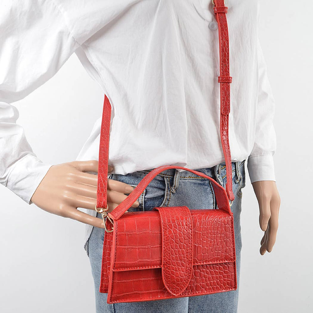Faux Croc Top Handle Crossbody Bag