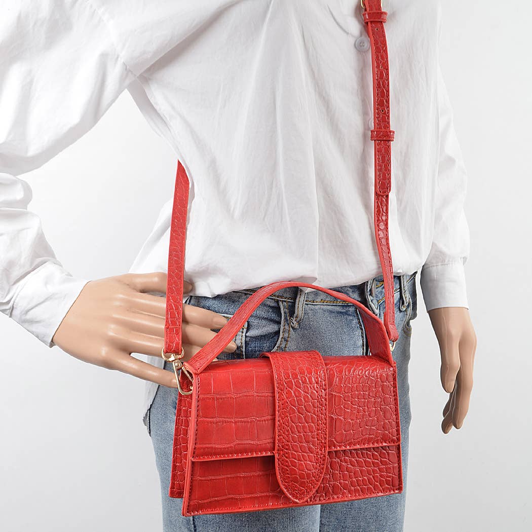 Faux Croc Top Handle Crossbody Bag