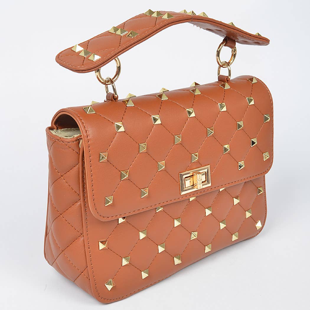 Quilted Faux Leather Top Handle Bag