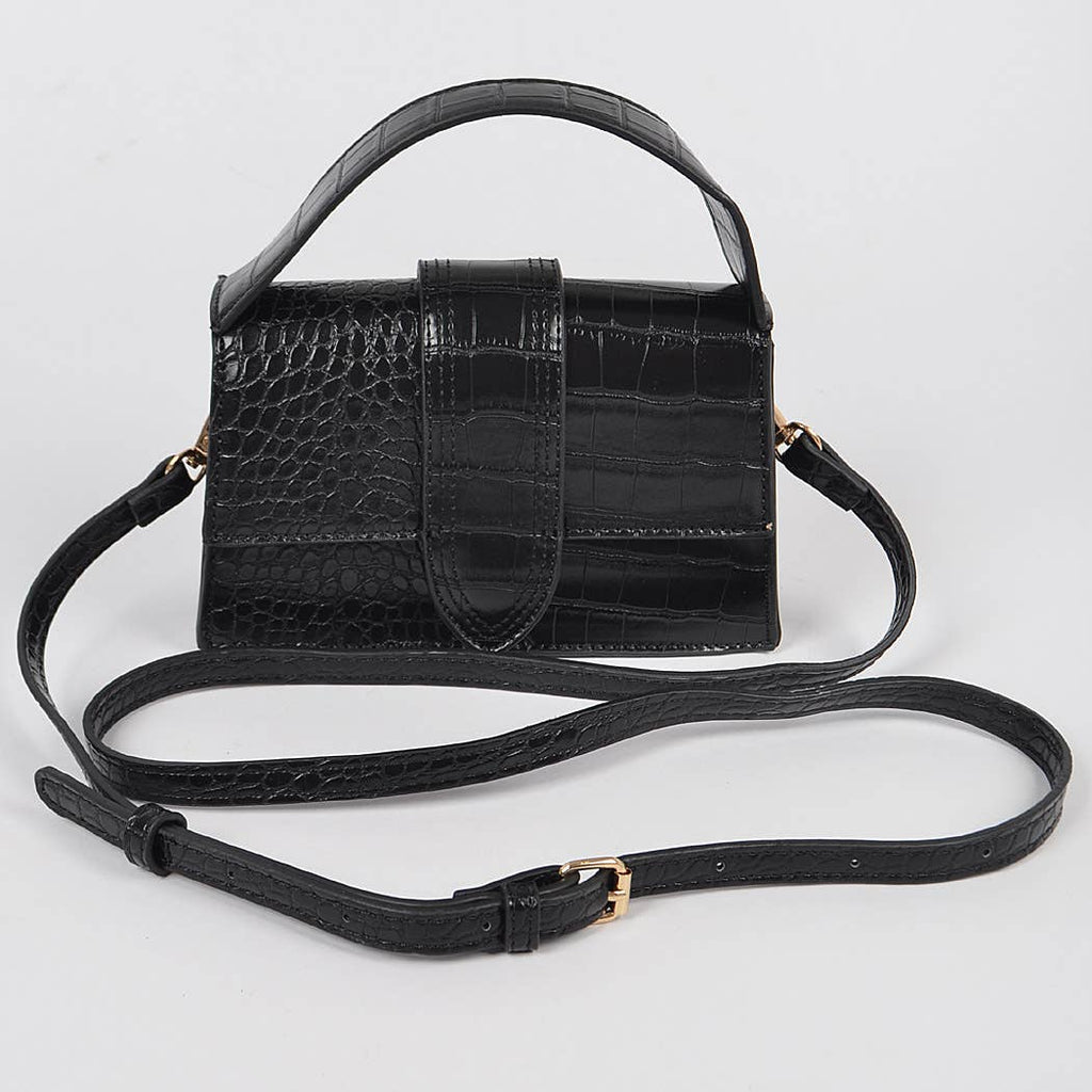 Faux Croc Top Handle Crossbody Bag