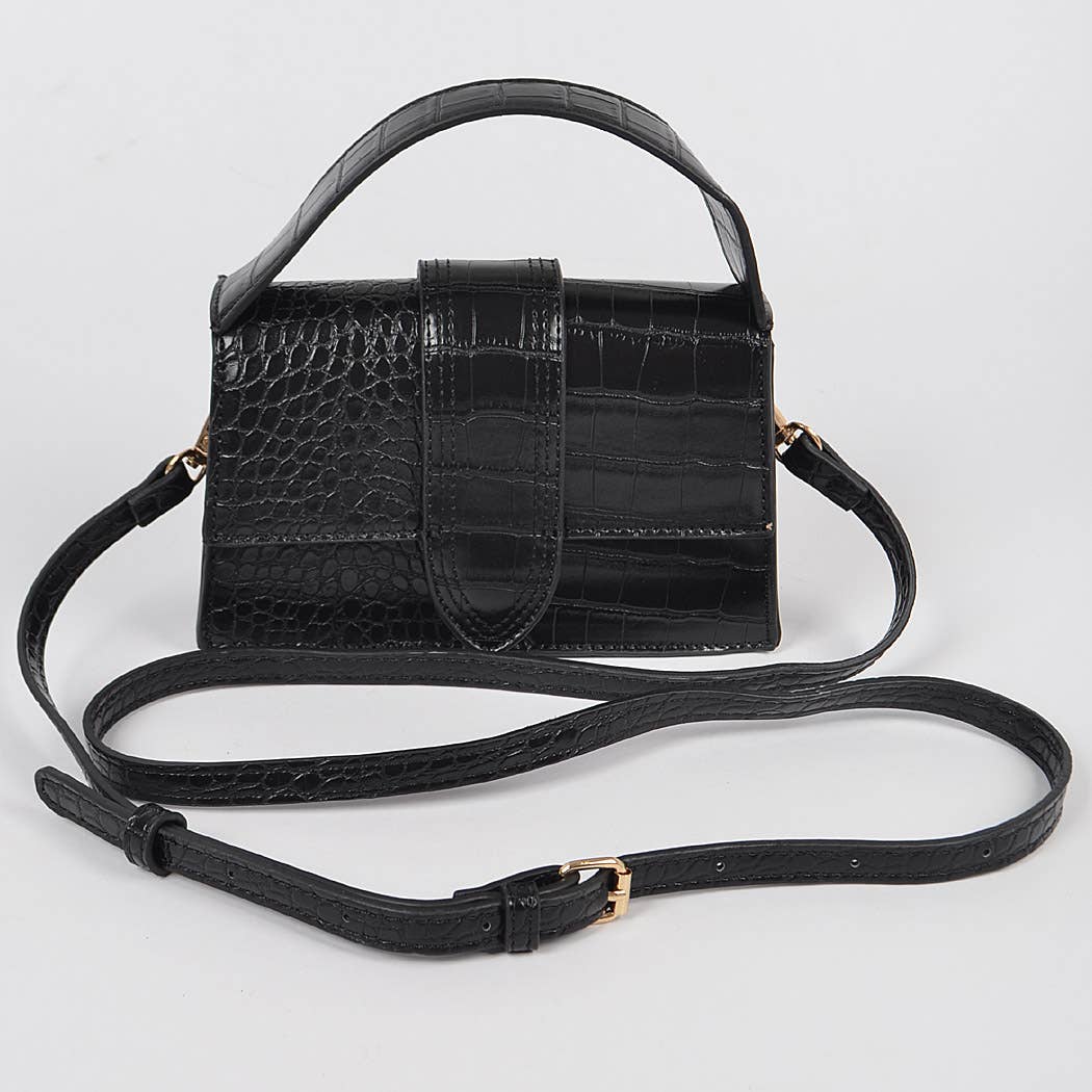 Faux Croc Top Handle Crossbody Bag