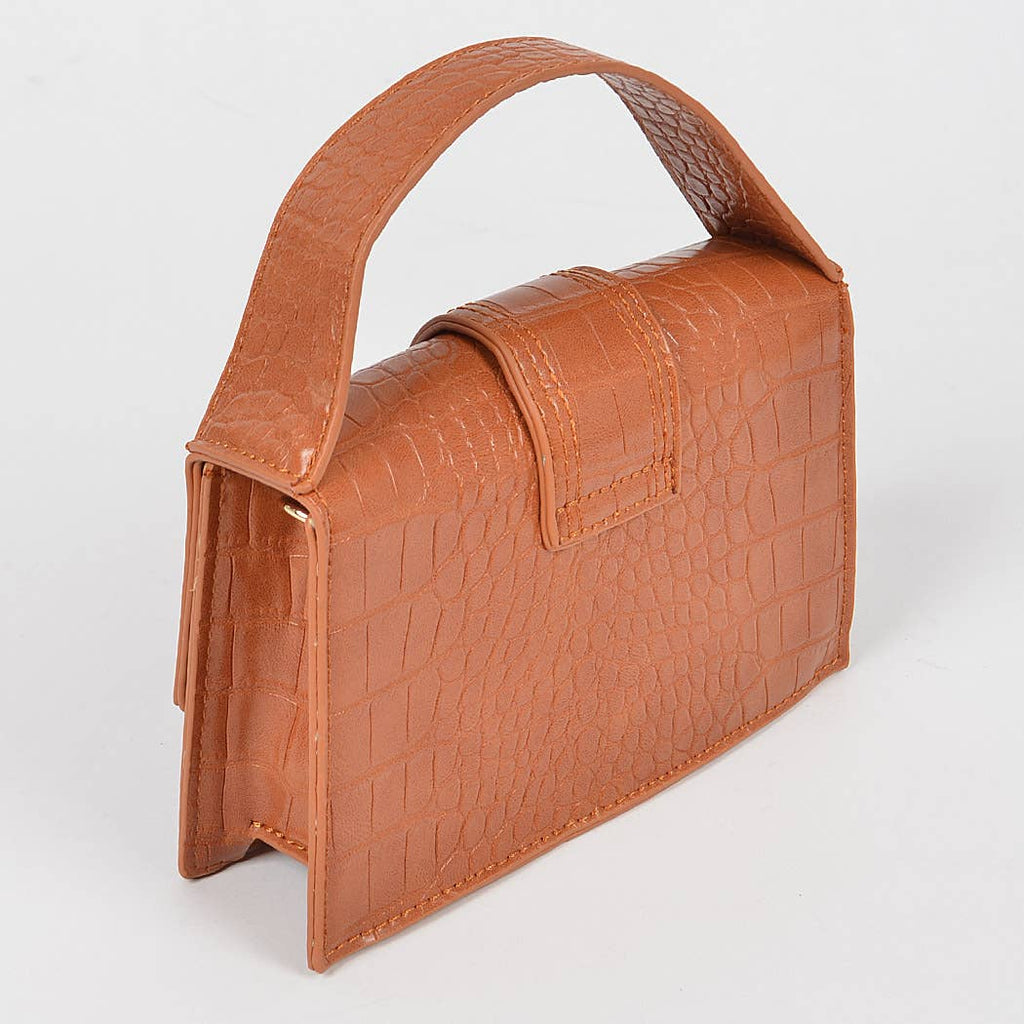 Faux Croc Top Handle Crossbody Bag