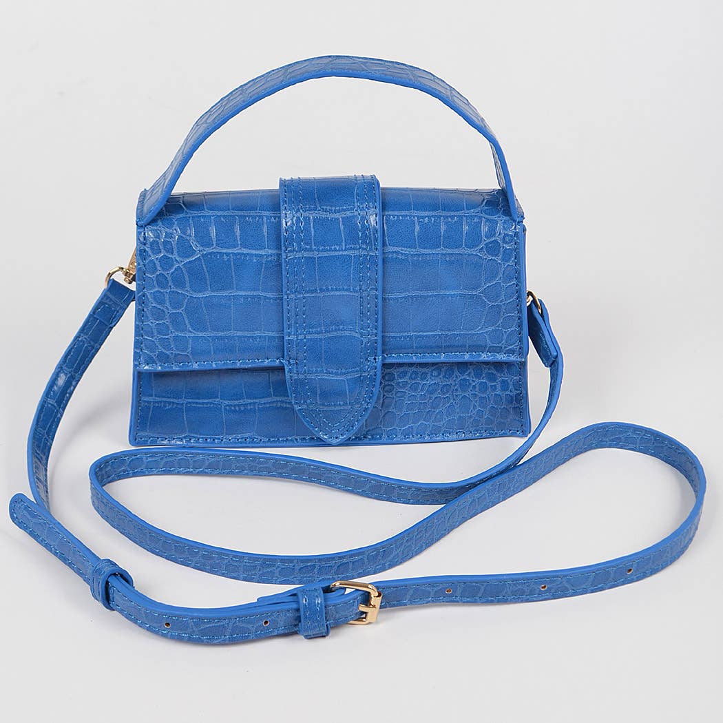 Faux Croc Top Handle Crossbody Bag