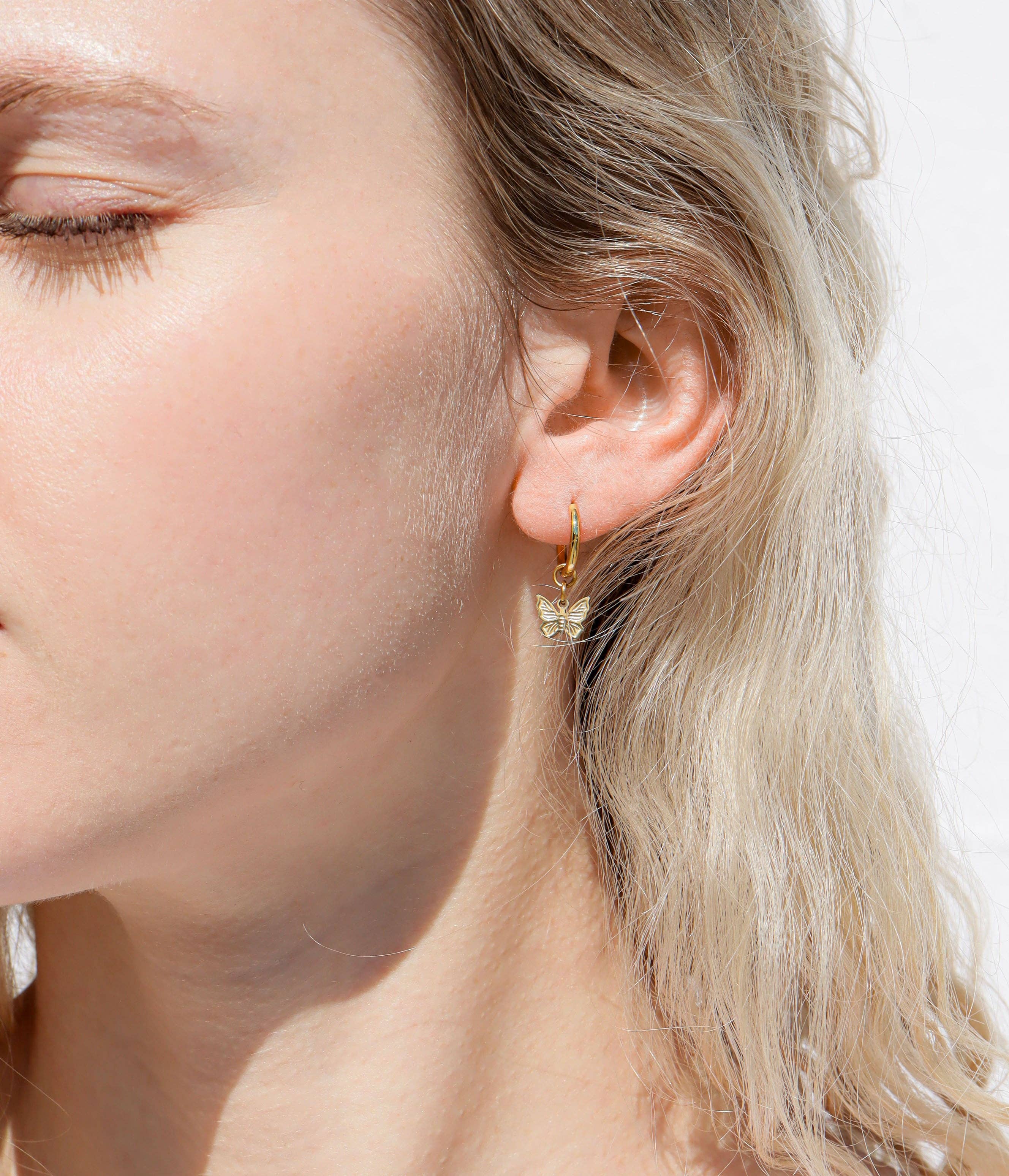 18K Gold PVD Stainless Steel Butterfly Huggie Earrings