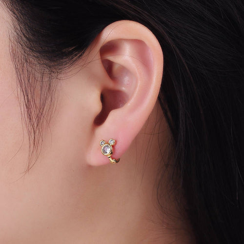 14K Gold Filled Clear CZ Triple Mouse Animal Huggie Earrings