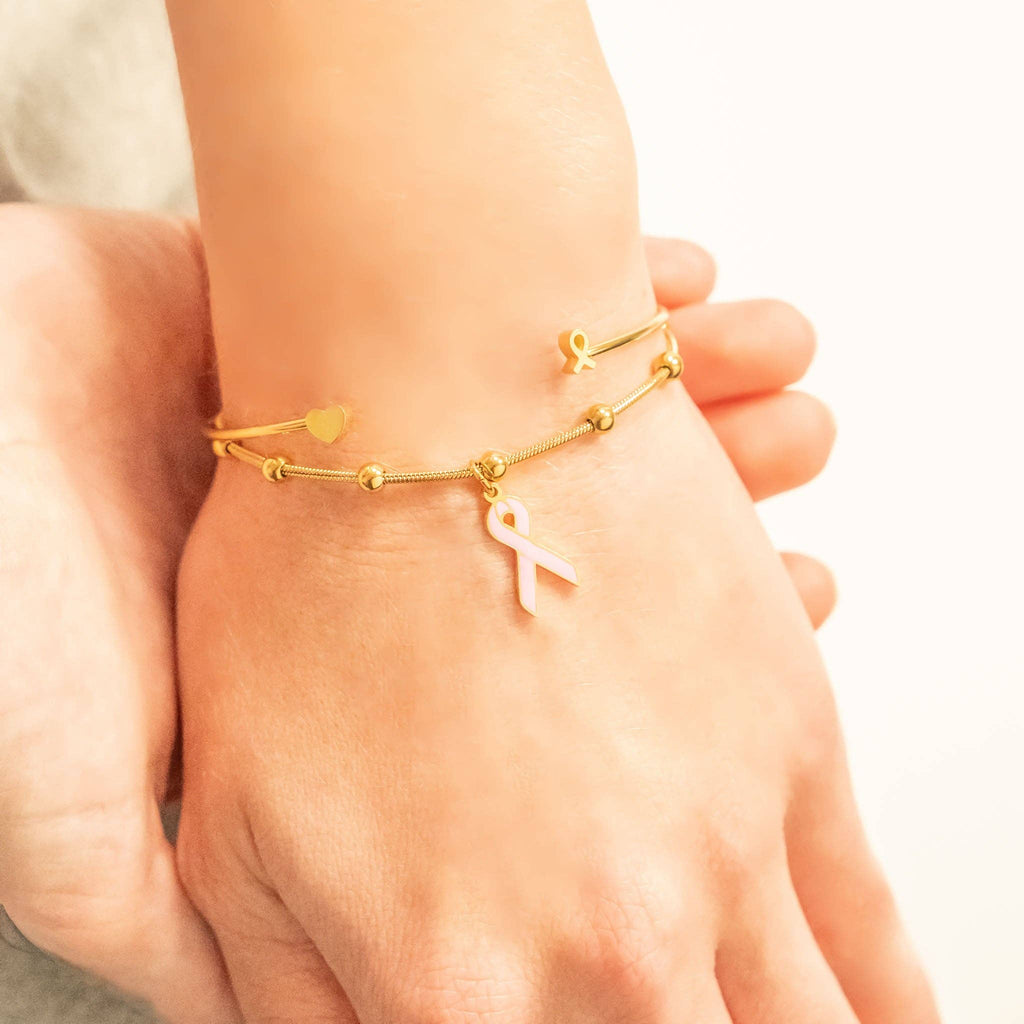 Breast Cancer Awareness Adjustable Ribbon Charm Bracelet
