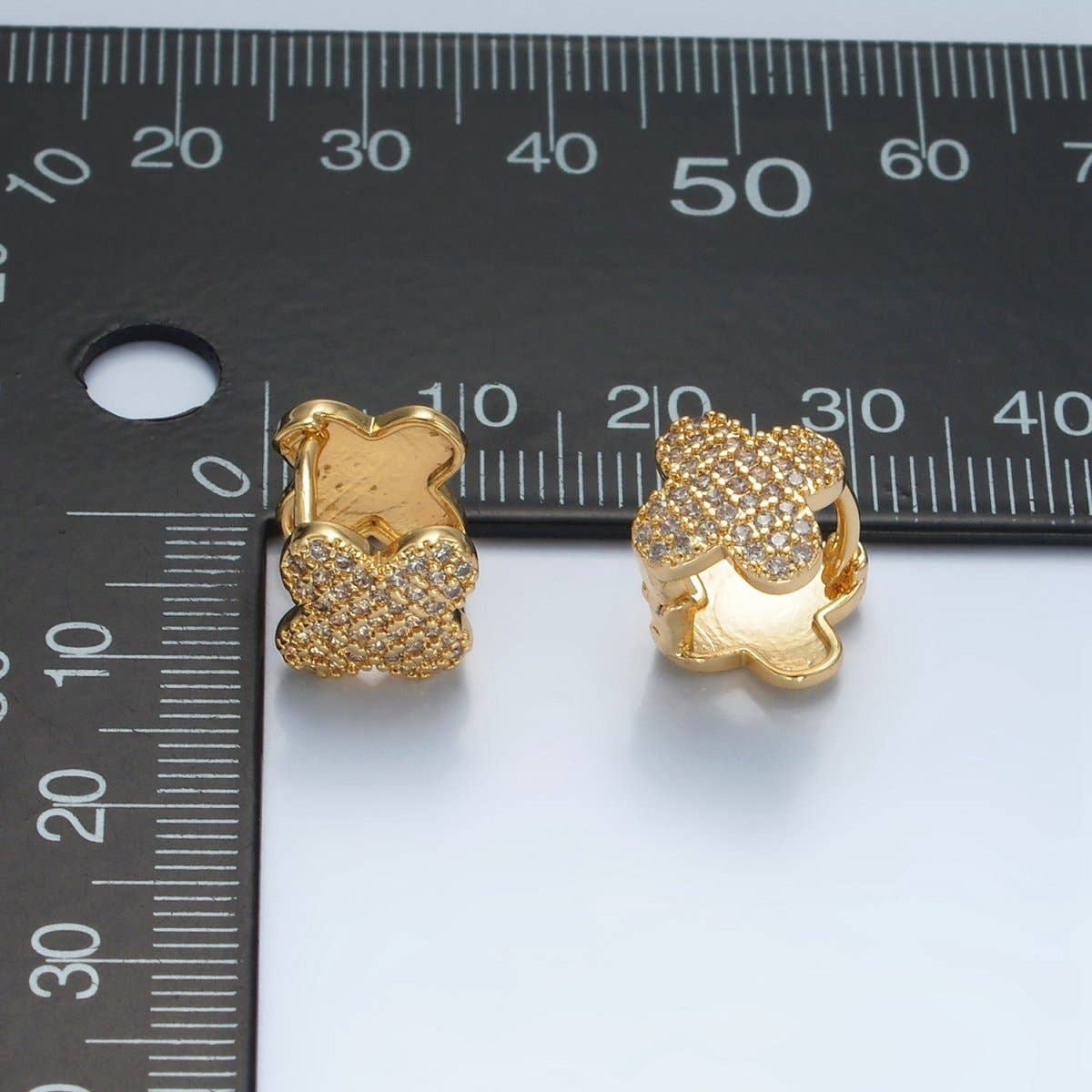 24K Gold Filled Micro Paved CZ Quatrefoil Flower Huggie Earrings | AD760