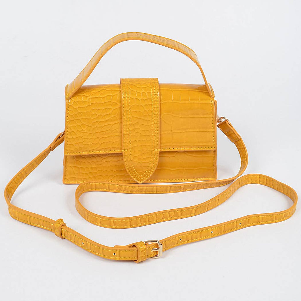 Faux Croc Top Handle Crossbody Bag