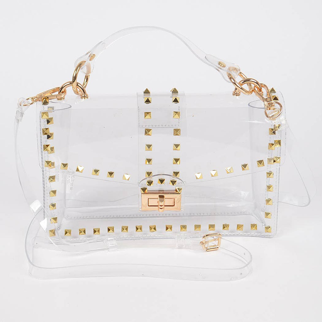 Studded Colorful Transparent Clutch