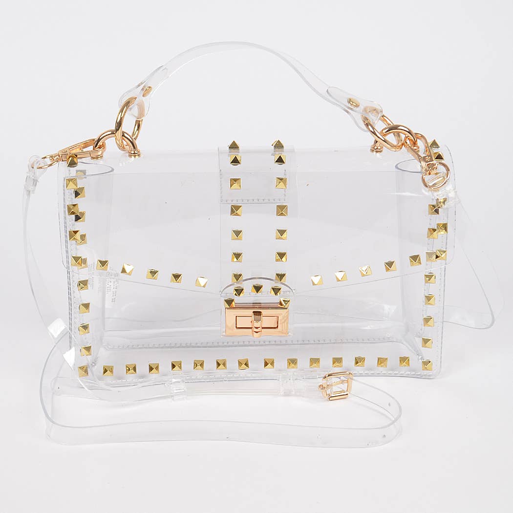 Studded Colorful Transparent Clutch