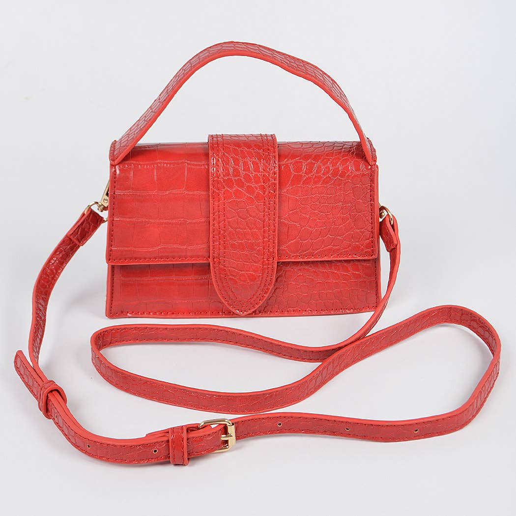 Faux Croc Top Handle Crossbody Bag