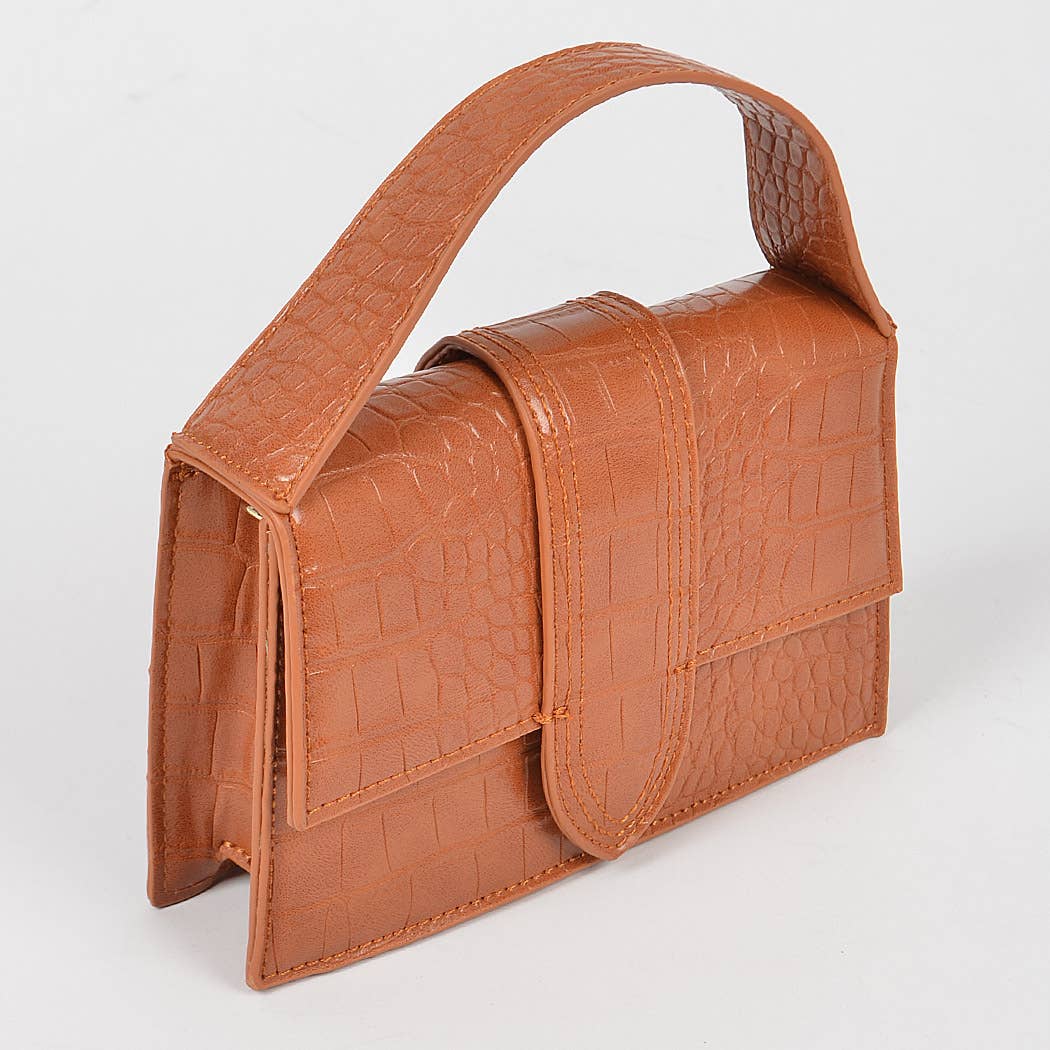 Faux Croc Top Handle Crossbody Bag