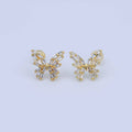 24K Gold Filled Baguette CZ Butterfly Insect Stud Earrings | AB872