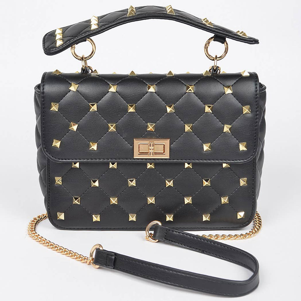 Quilted Faux Leather Top Handle Bag