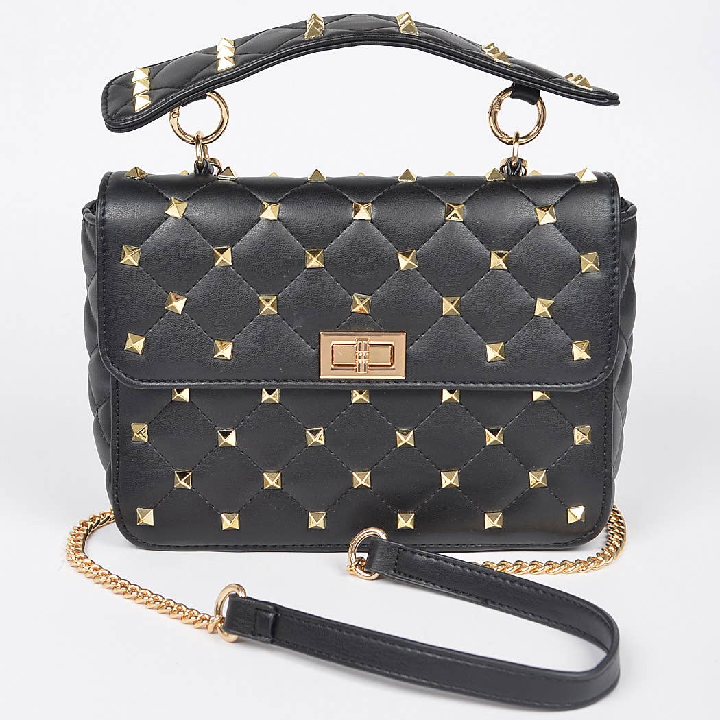 Quilted Faux Leather Top Handle Bag