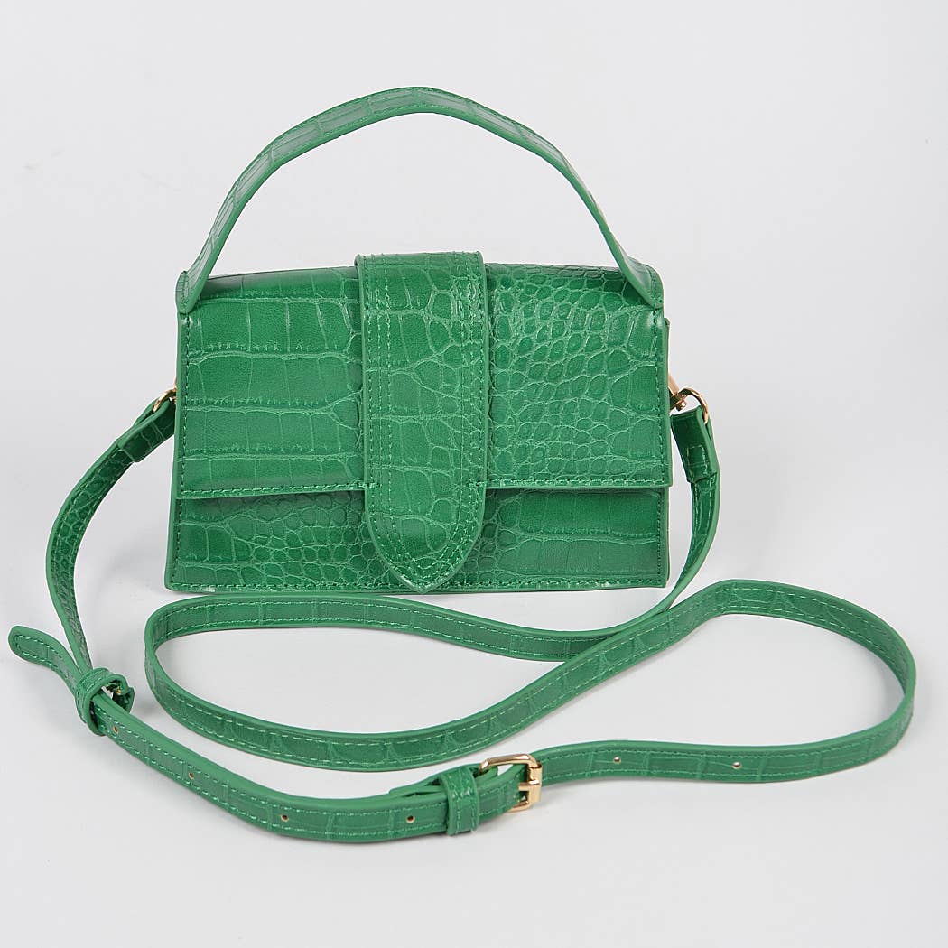 Faux Croc Top Handle Crossbody Bag