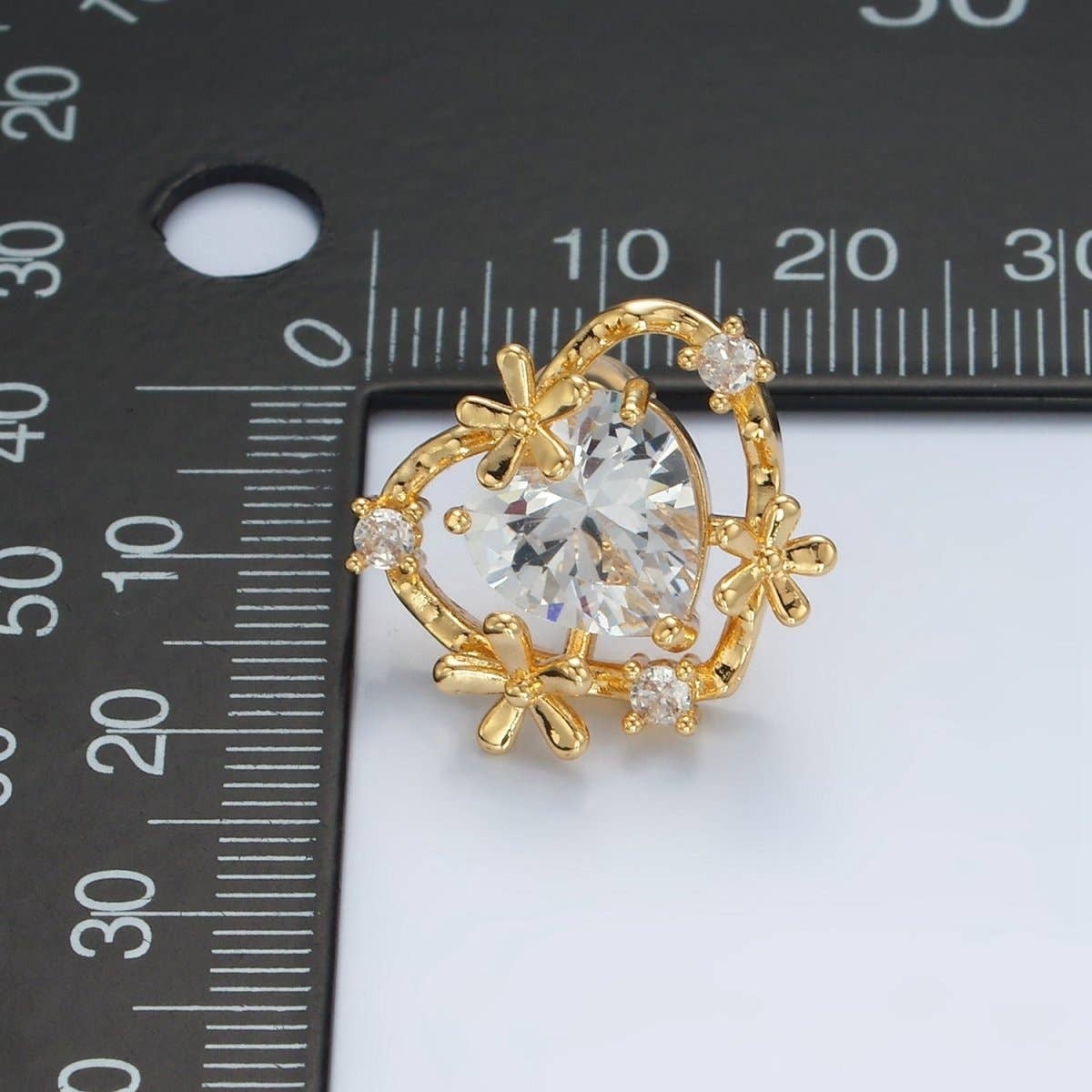 24K Gold Filled Clear CZ Heart Flower Open Bezel Stud Earrings | AD749