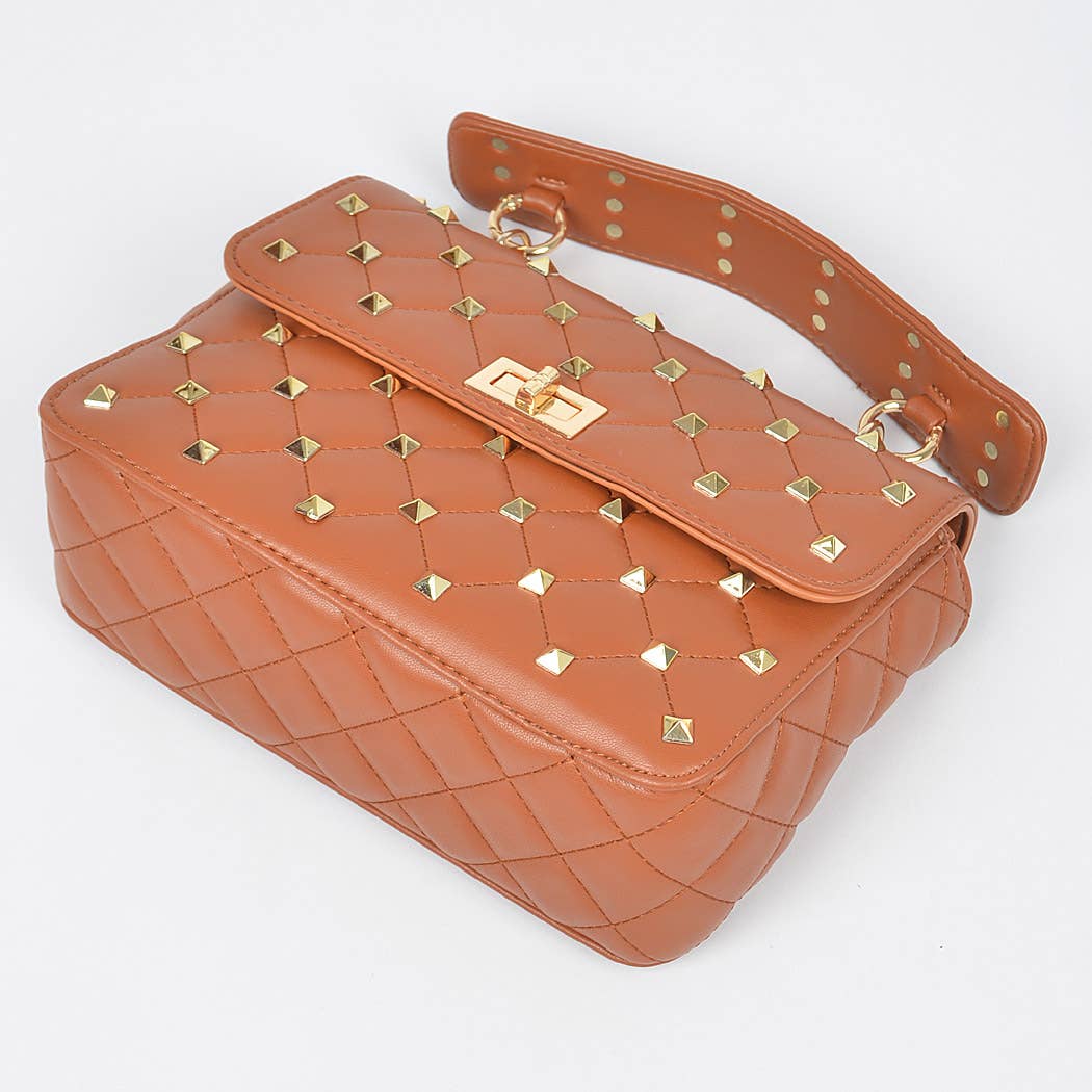 Quilted Faux Leather Top Handle Bag