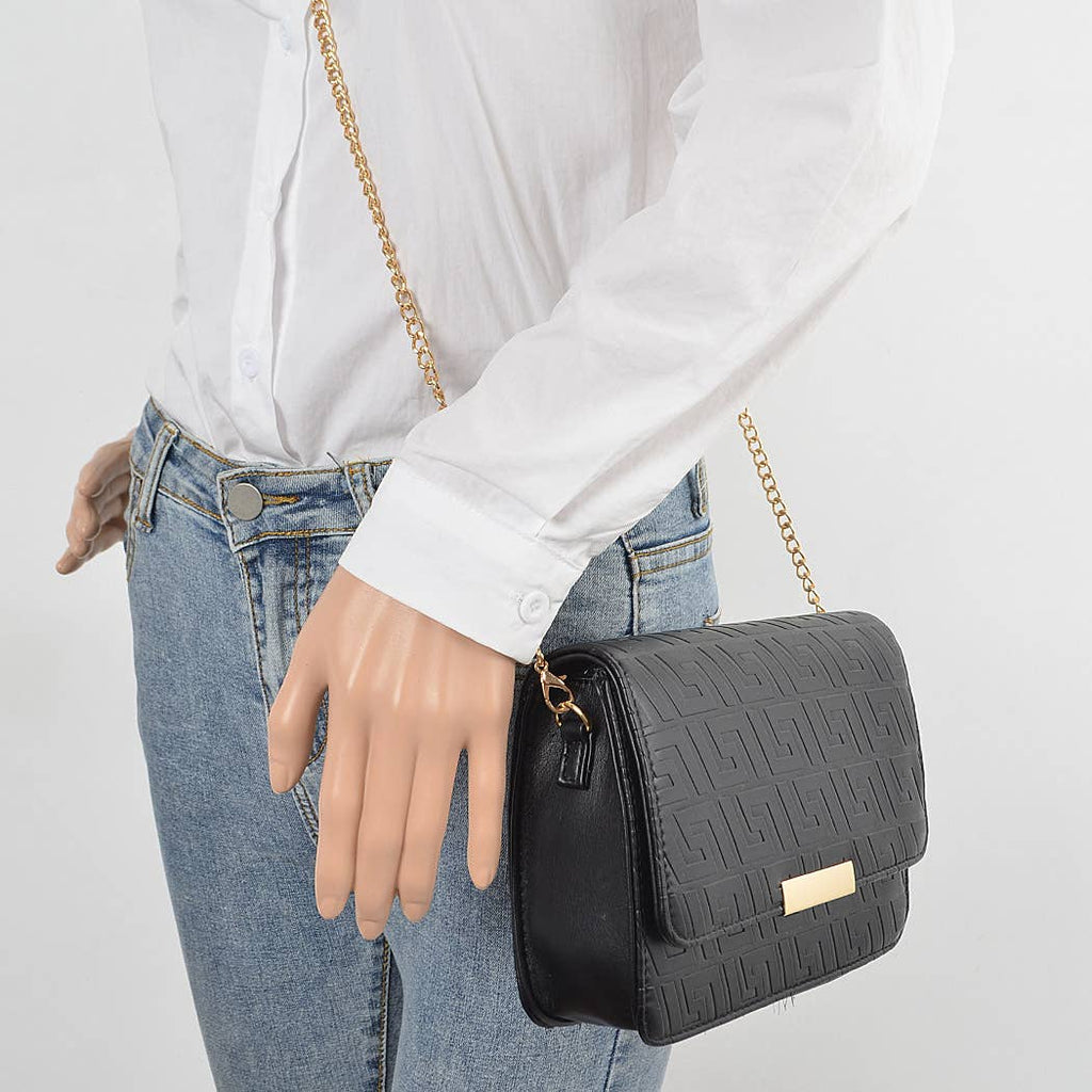 Embossed Faux Leather Flap Bag