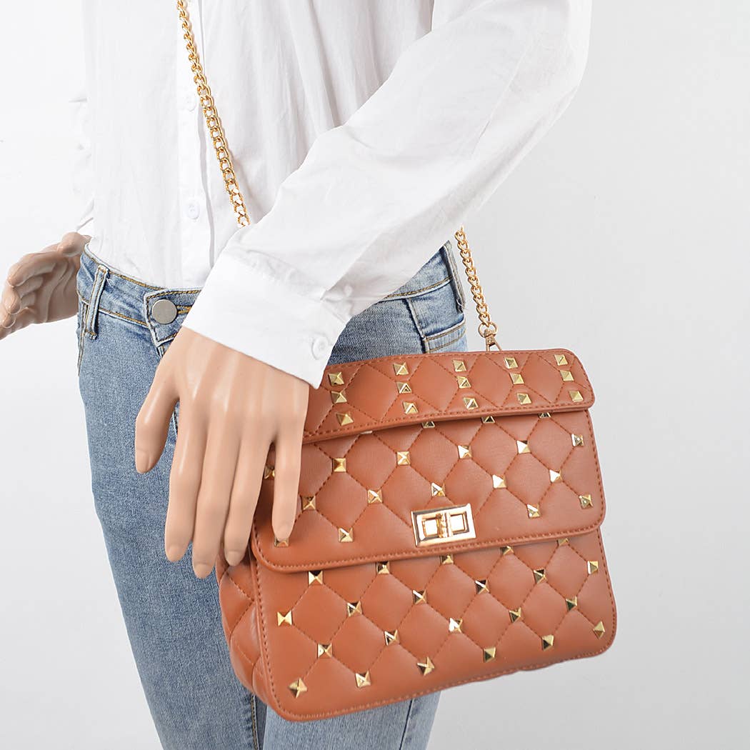 Quilted Faux Leather Top Handle Bag
