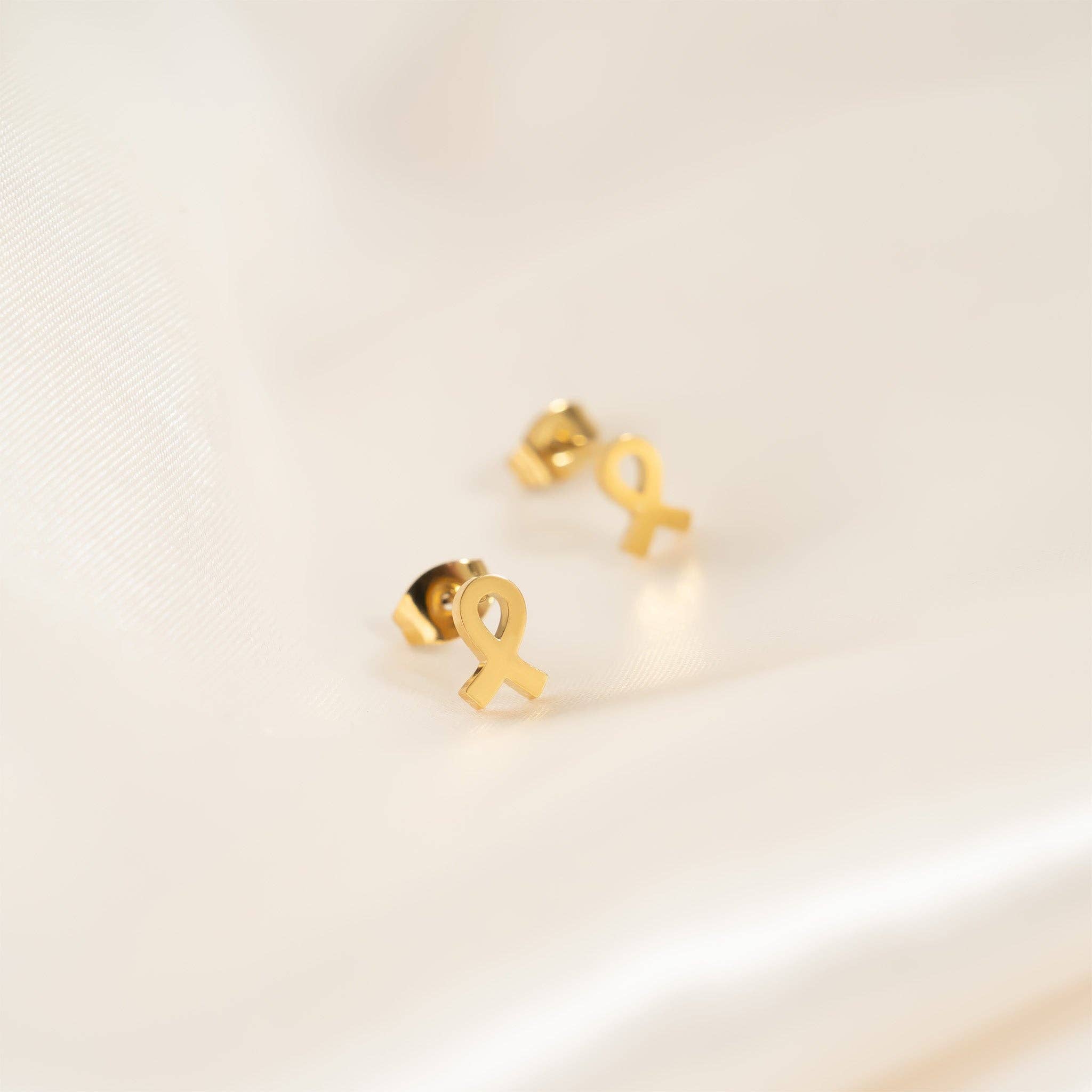 Breast Cancer Awareness Ribbon Stud Earrings