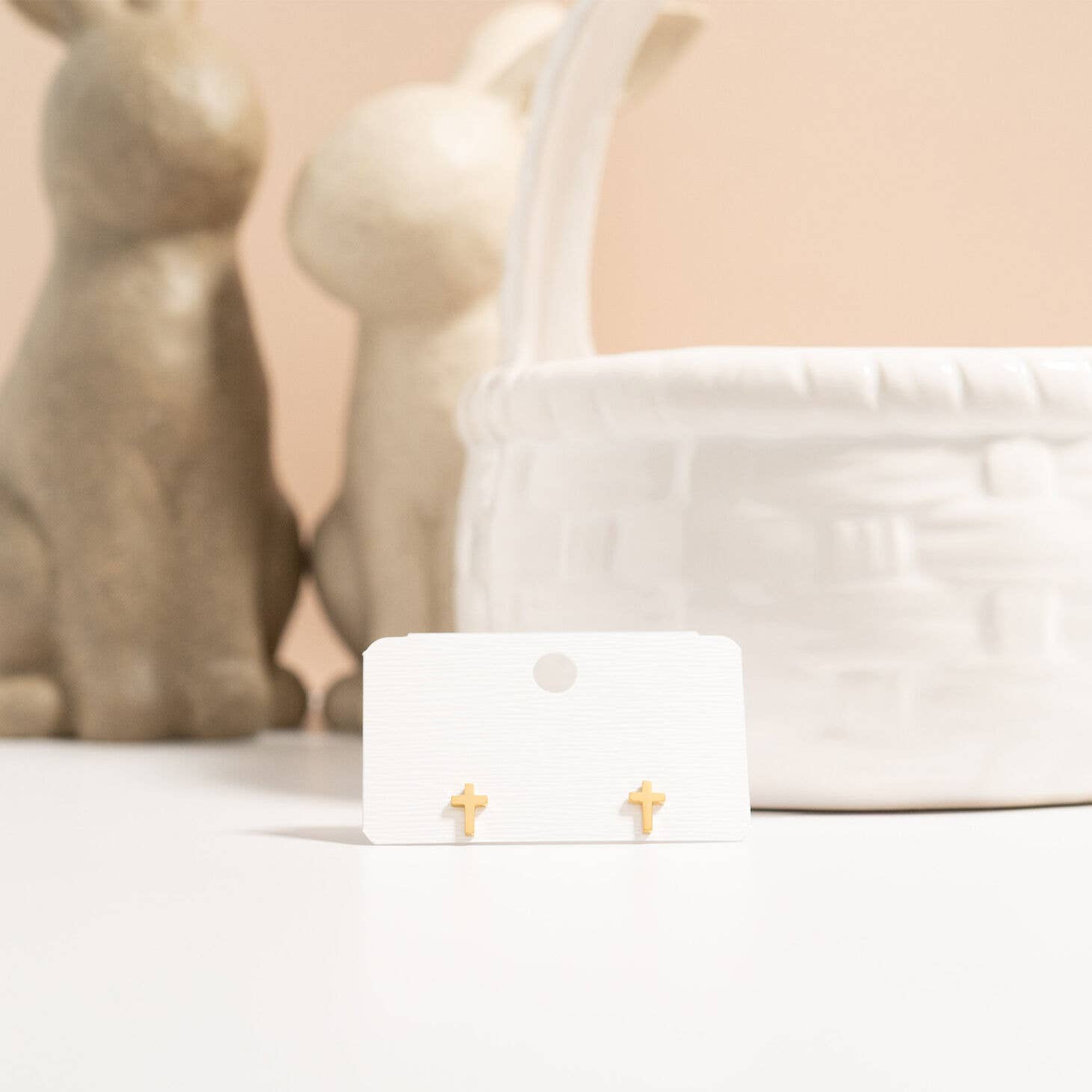 18K Gold PVD Stainless Steel Cross Stud Earrings