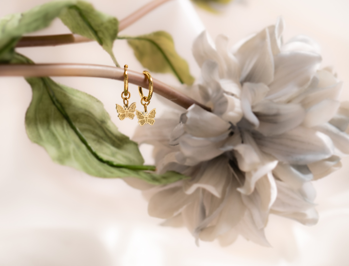 18K Gold PVD Stainless Steel Butterfly Huggie Earrings