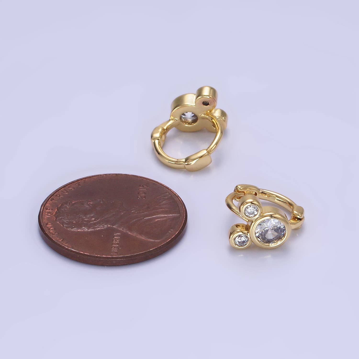 14K Gold Filled Clear CZ Triple Mouse Animal Huggie Earrings