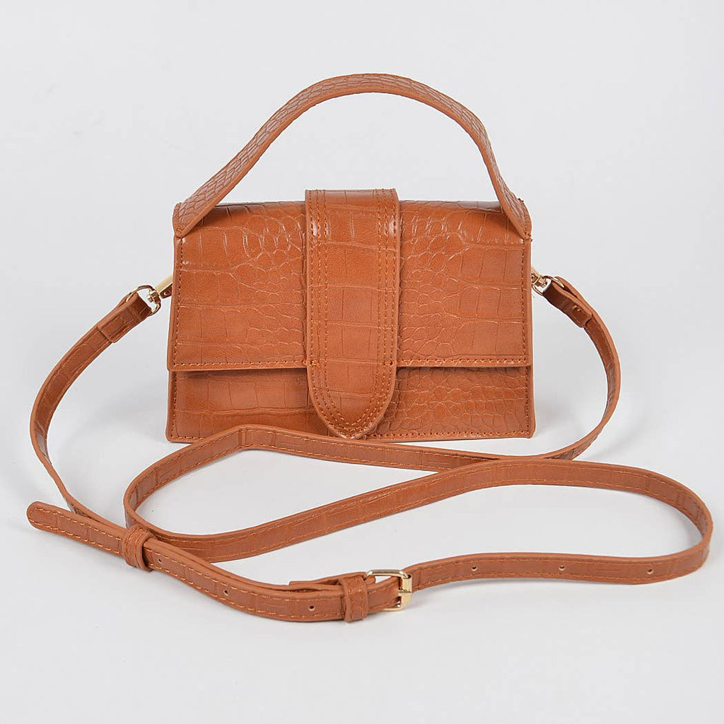 Faux Croc Top Handle Crossbody Bag